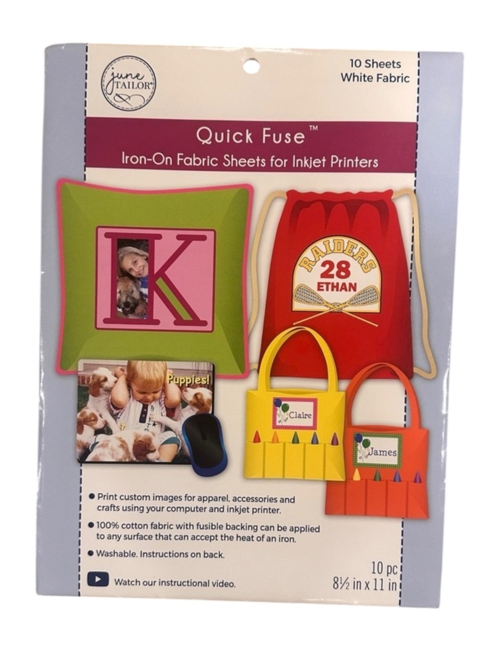 New June Tailor Quick Fuse Iron-On Fabric Sheets Inkjet Printers~10 White Sheets